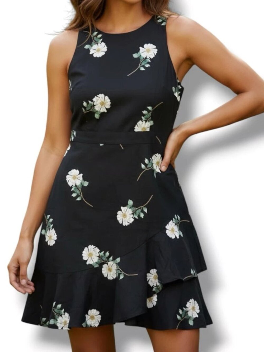 Banana Republic Women's  Size 4 Floral Ruffle Hem Linen Blend Shift Mini Dress